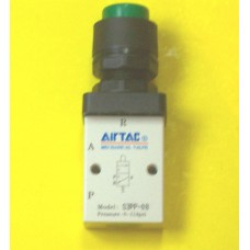 Airtac Push Button Valve, S3PP-08GT, Panel Mount, 3-way, 1/8 NPT ports